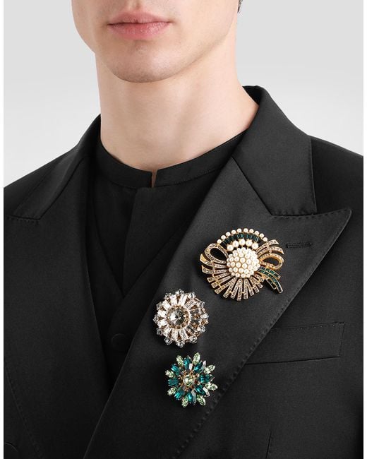Dolce & Gabbana White Brooch With Rhinestones for men