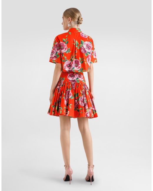 Jupe Courte En Coton À Rose Ancienne Dolce & Gabbana en coloris Red