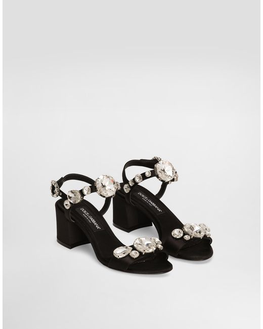 Dolce & Gabbana White Satin Sandals With Gemstone Embellishment