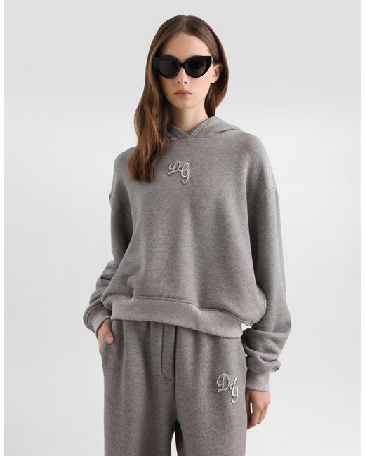 Dolce & Gabbana Gray Fleece Hoodie With Embroidery