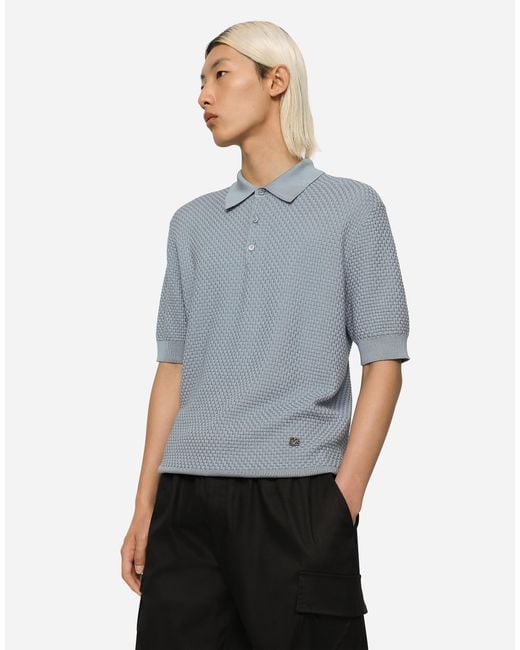 Dolce & Gabbana Blue Stretch Cotton Polo-Shirt With Dg Hardware for men