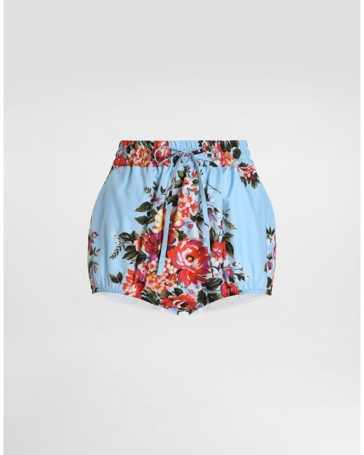 Dolce & Gabbana White Flower Bouquet-Print Cotton Poplin Culotte