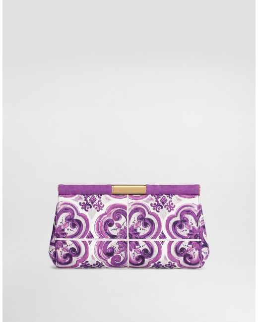 Dolce & Gabbana Purple Brocade-Print Embroidered Marlene Shoulder Bag