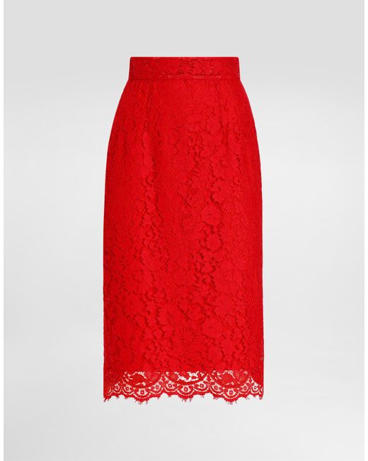 Dolce & Gabbana コルドネットレース ミディ ペンシルスカート Red