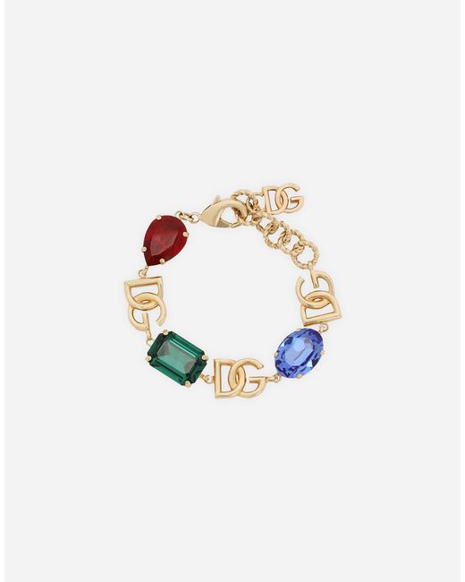 Dolce & Gabbana Metallic Logo-Charm Crystal-Embellished Bracelet