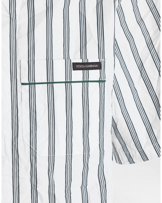 Dolce & Gabbana White Crinkled Striped Poplin Hawaii Shirt for men