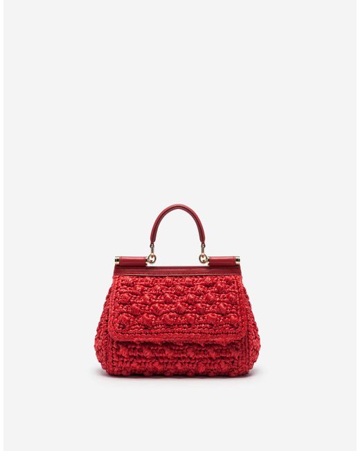 Small Sicily Bag In Raffia Crochet di Dolce & Gabbana in Red
