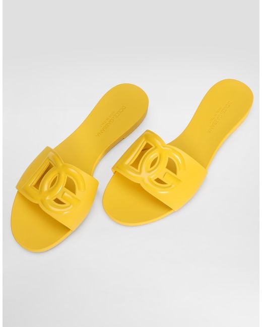 Dolce & Gabbana Yellow Bianca Slide Sandals With Dg Logo