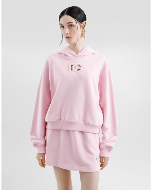 Dolce & Gabbana Pink Jersey Hoodie With Raised Dg Embroidery