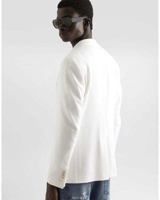 Dolce & Gabbana White Single-Breasted Stretch Jersey Jacket With Logo Embroidery for men