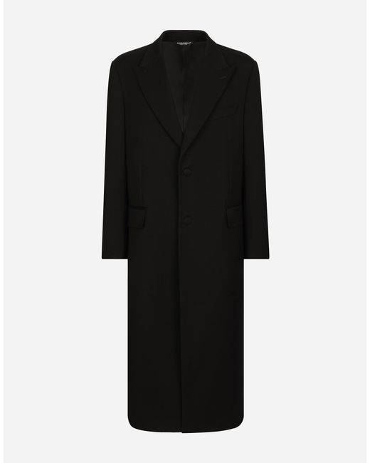 Dolce & Gabbana Black Single-Breasted Double-Face Stretch Wool Coat for men