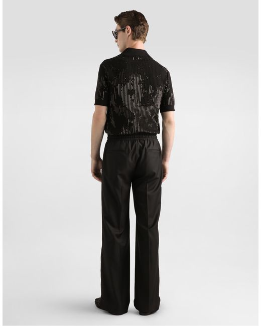 Wool And Silk Polo Shirt Dolce & Gabbana pour homme en coloris Black