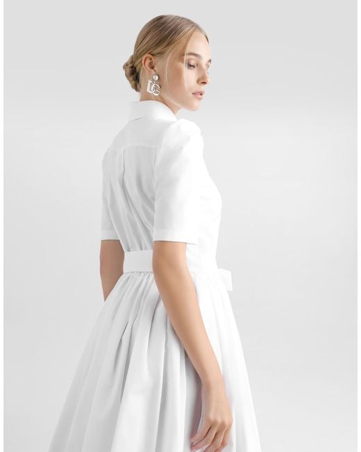 Dolce & Gabbana White Cotton Calf-Length Shirt Dress