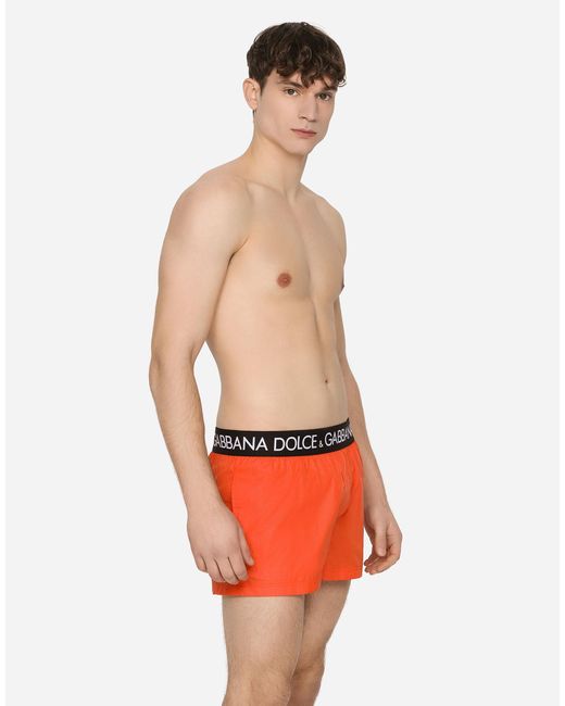 Dolce & Gabbana Synthetic Short Swim Trunks With Branded Stretch Waistband  in Orange for Men | Lyst