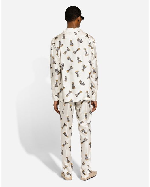 Pantalón Estilo Jogger En Sarga De Seda Con Estampado De Ajedrez Dolce & Gabbana de hombre de color White