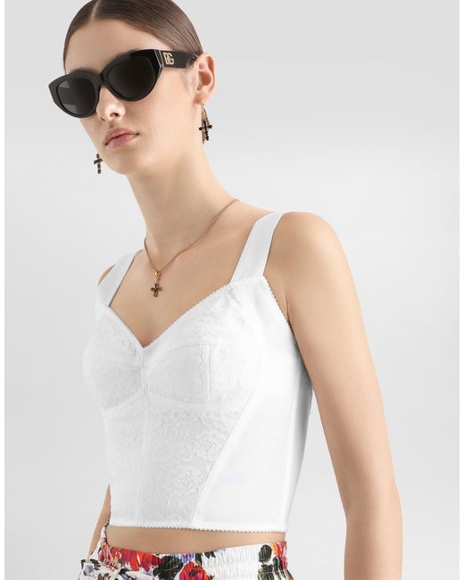 Dolce & Gabbana White Shaper Corset Bustier In Lace And Jacquard