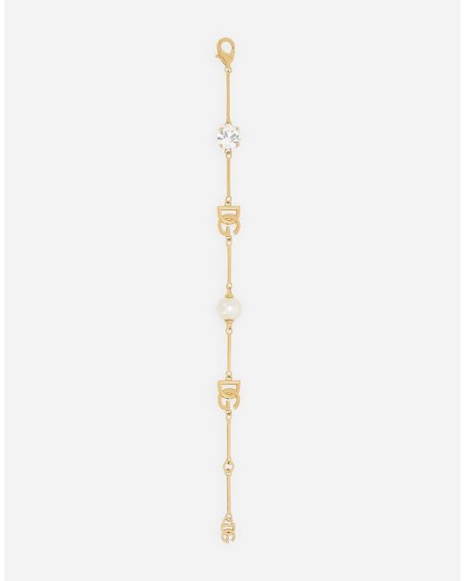 Dolce & Gabbana White Armband Mit Dg-Logo, Strass Und Perle