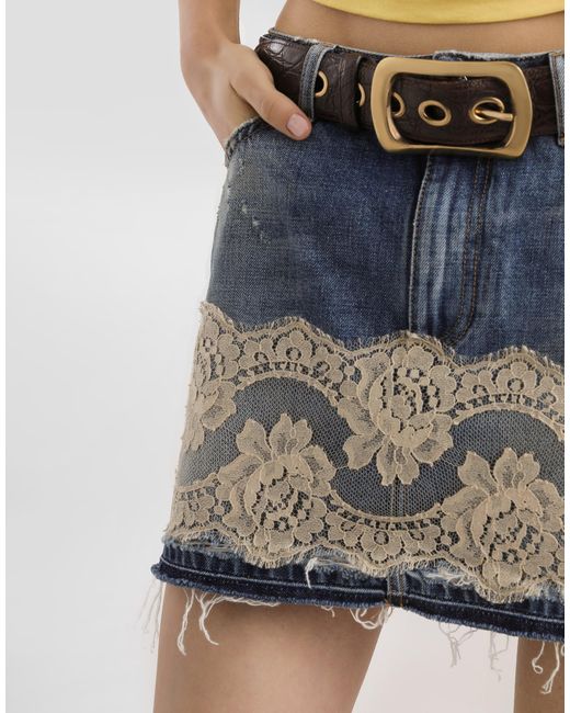 Dolce & Gabbana Blue Denim Skirt With Lace