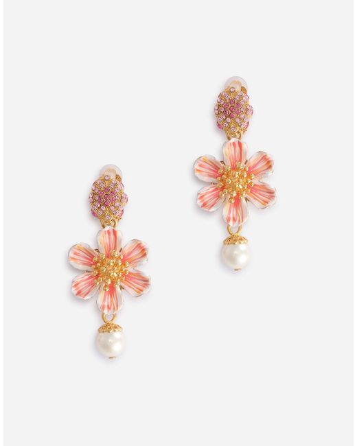Dolce & Gabbana Multicolor Clip-on Earrings With Hand-painted Flower And Rhinestones