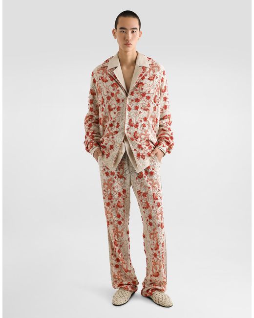 Dolce & Gabbana Langarmhemd Mit V-Ausschnitt Aus Leinenstoff in Natural für Herren