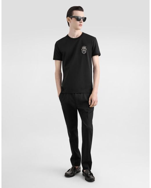 Dolce & Gabbana Black T-Shirt With Appliqué for men