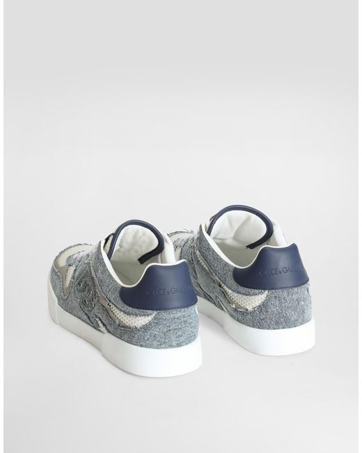 Dolce & Gabbana Blue Calfskin Strobel Portofino Light Sneakers for men