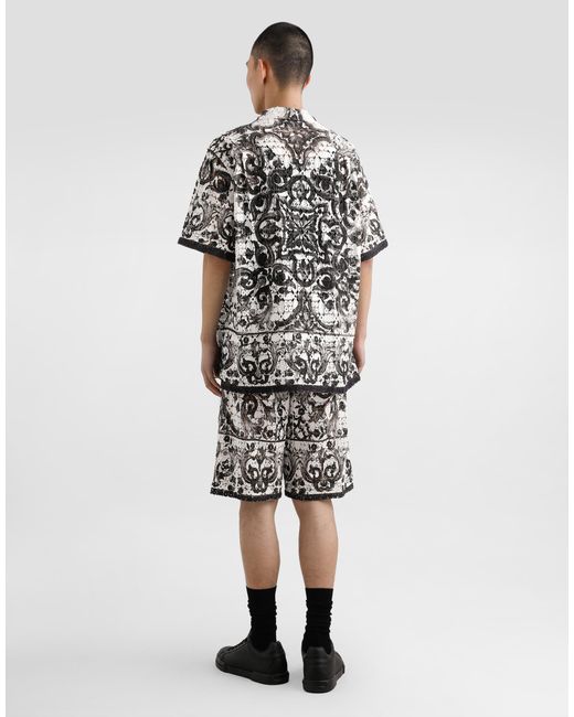 Dolce & Gabbana White Majolica-Print Hawaii Crochet Lace Shirt for men