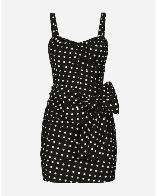 Dolce & Gabbana Black Minikleid Mit Schleife Aus Baumwolle Punkteprint