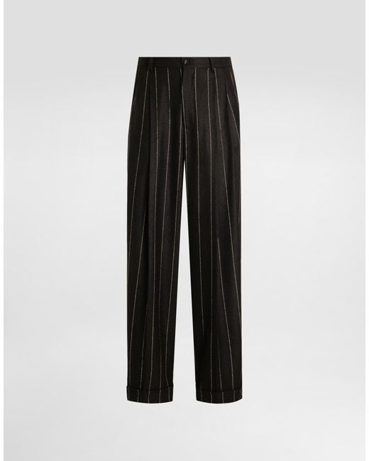 Dolce & Gabbana Black Pinstriped Flannel Trousers for men