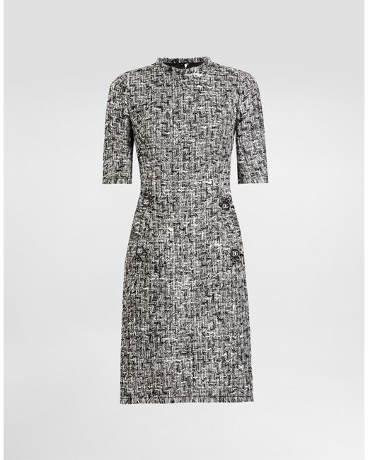 Dolce & Gabbana ラッセルツイード ショートスリーブ ミディドレス Gray
