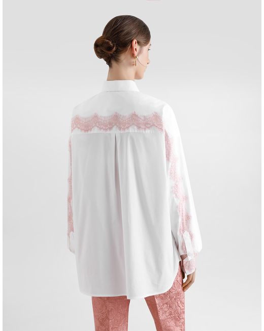 Dolce & Gabbana Pink Oversize Cotton Poplin Shirt With Lace Appliqués