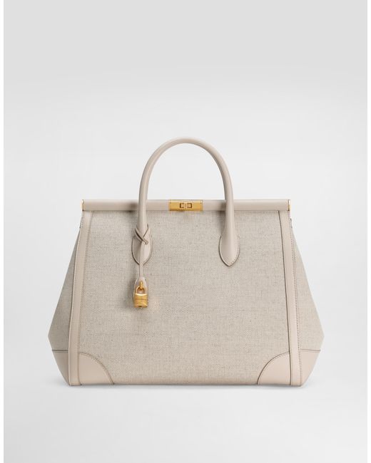 Dolce & Gabbana Natural Marlene Fabric And Calfskin Handbag