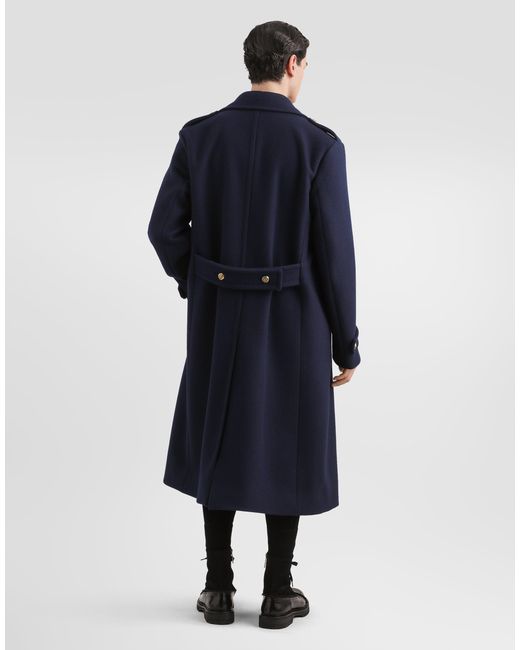 Dolce & Gabbana Blue Double-Breasted Wool Coat for men