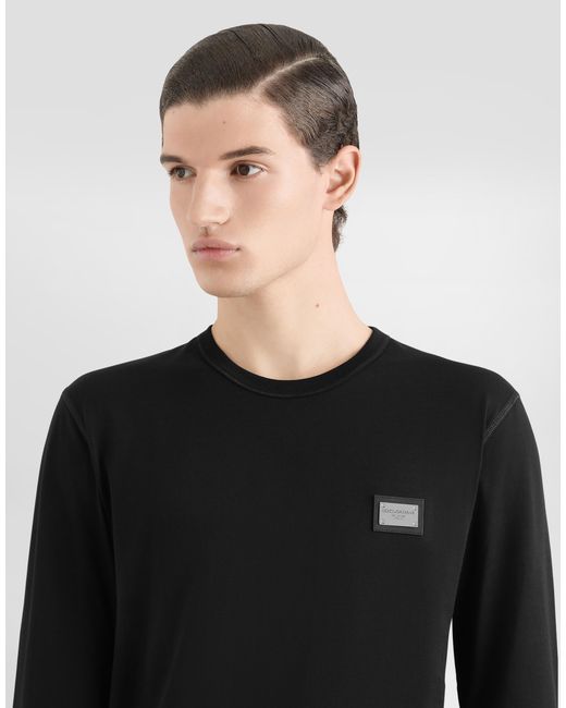 Dolce & Gabbana Black Long-Sleeved T-Shirt With Logo Tag for men