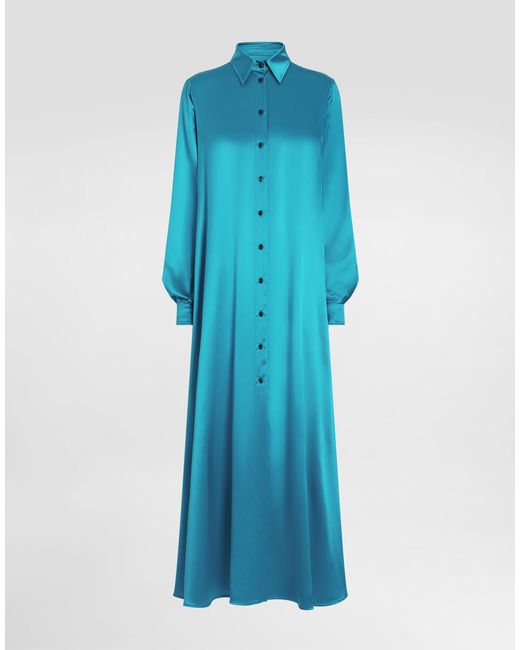 Dolce & Gabbana Blue Long Silk Satin Caftan
