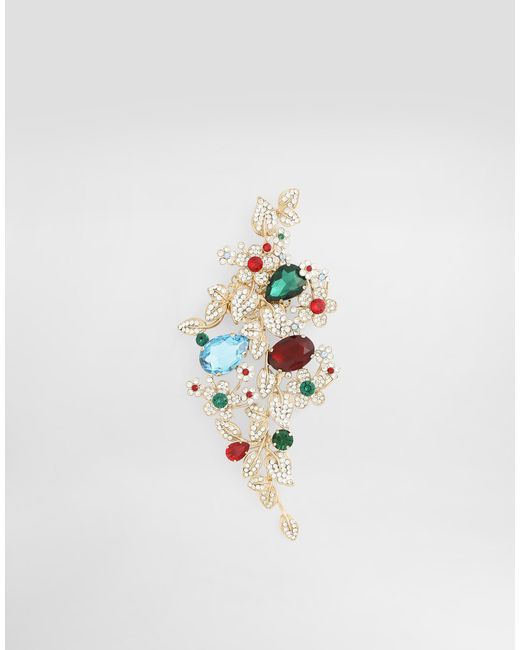 Dolce & Gabbana White Maxi Floral Brooch With Rhinestones for men