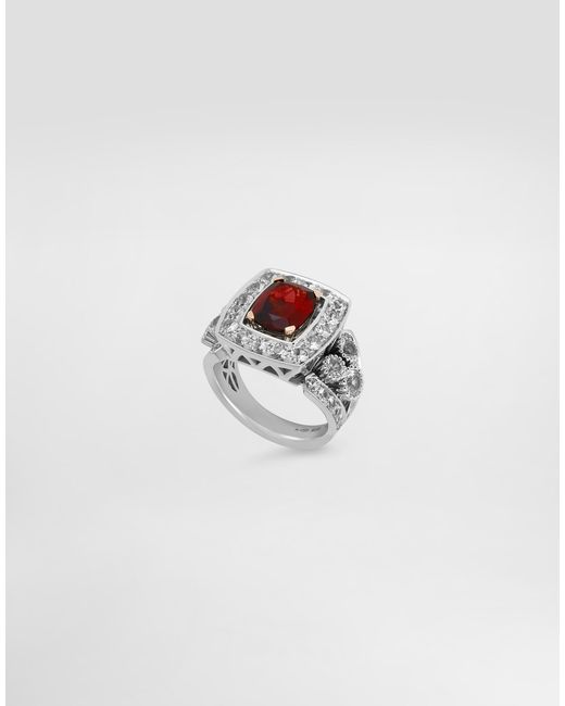 Dolce & Gabbana White Eleganza Ring 18-Carat And Rose, Garnet, And Sapphires