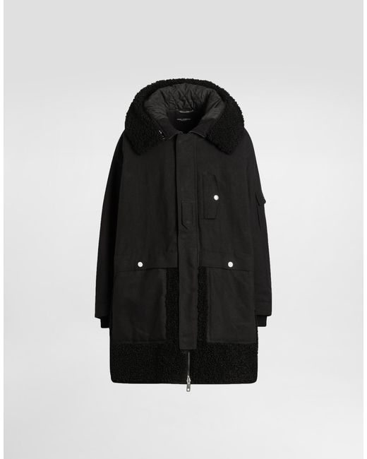 Dolce & Gabbana Black Waxed Long Down Jacket for men