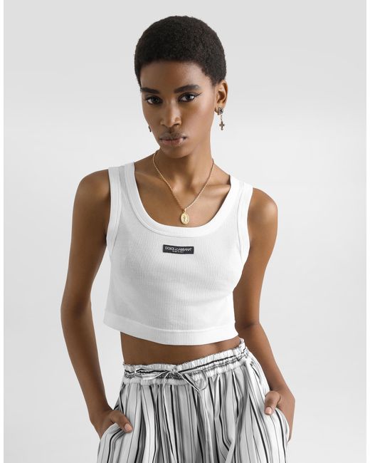 Dolce & Gabbana White Ribbed Cropped Tank Top