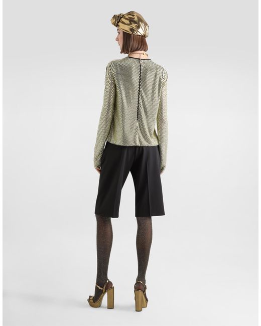 Dolce & Gabbana クリスタルメッシュ ロングスリーブ トップ Green