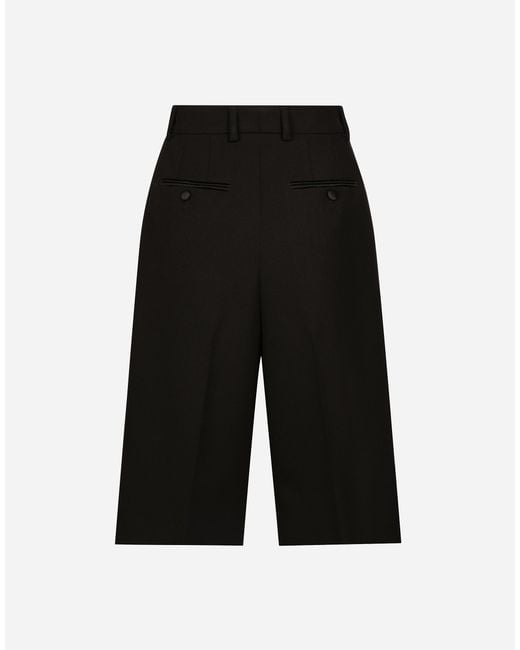 Dolce & Gabbana Black Striped Wool-Silk Wide-Leg Shorts