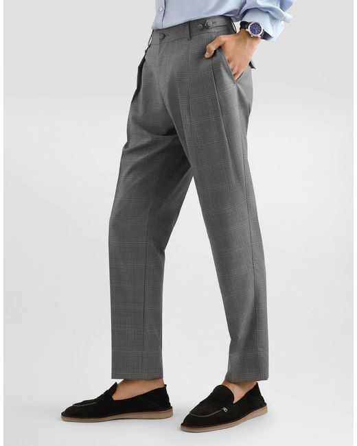 Dolce & Gabbana Gray Glen Plaid Virgin Wool Trousers for men