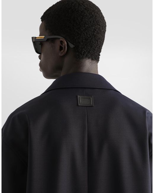 Dolce & Gabbana Blue Single-Breasted Wool Trench Coat for men