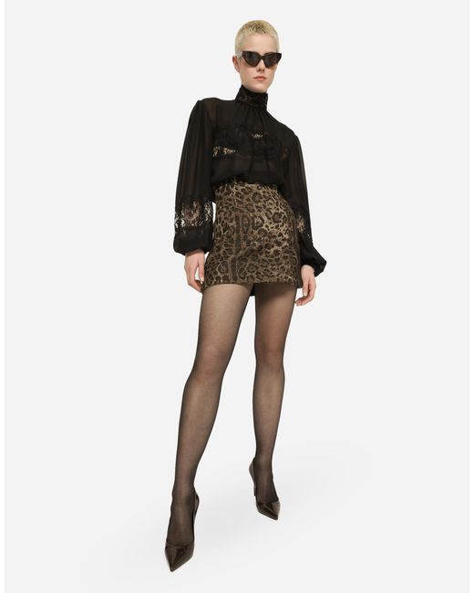 Dolce & Gabbana Black Georgette And Lace Turtle-Neck Blouse