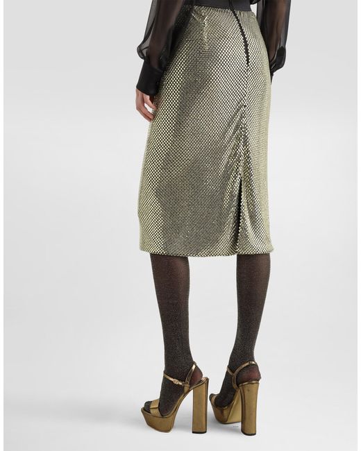 Dolce & Gabbana クリスタルメッシュ ミディ ペンシルスカート Green