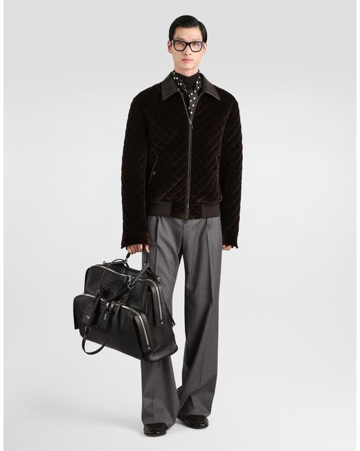 Dolce & Gabbana Black Quilted Velvet Bomber Jacket for men