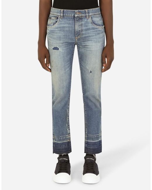 Dolce & Gabbana Blue Wash Skinny Stretch Jeans With Rips for men