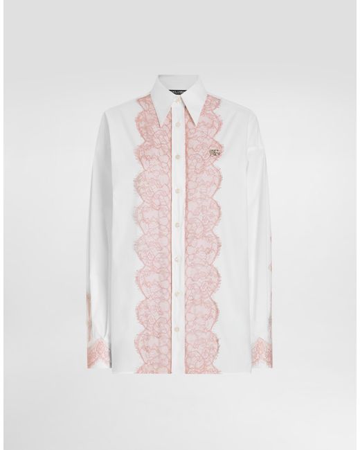 Dolce & Gabbana Pink Oversize Cotton Poplin Shirt With Lace Appliqués