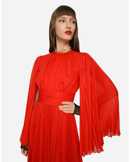 Dolce & Gabbana Red Long Chiffon Dress