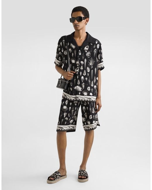 Dolce & Gabbana Black Shell-Print Crêpe Marocaine Hawaii Shirt for men
